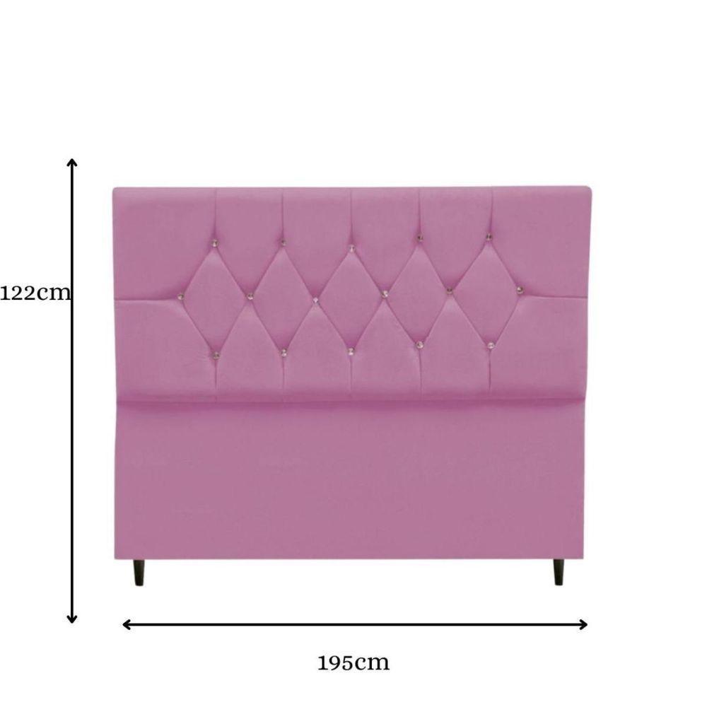 Cabeceira Estofada Cama Box King 195 Cm Geovana Suede Rosa - 7