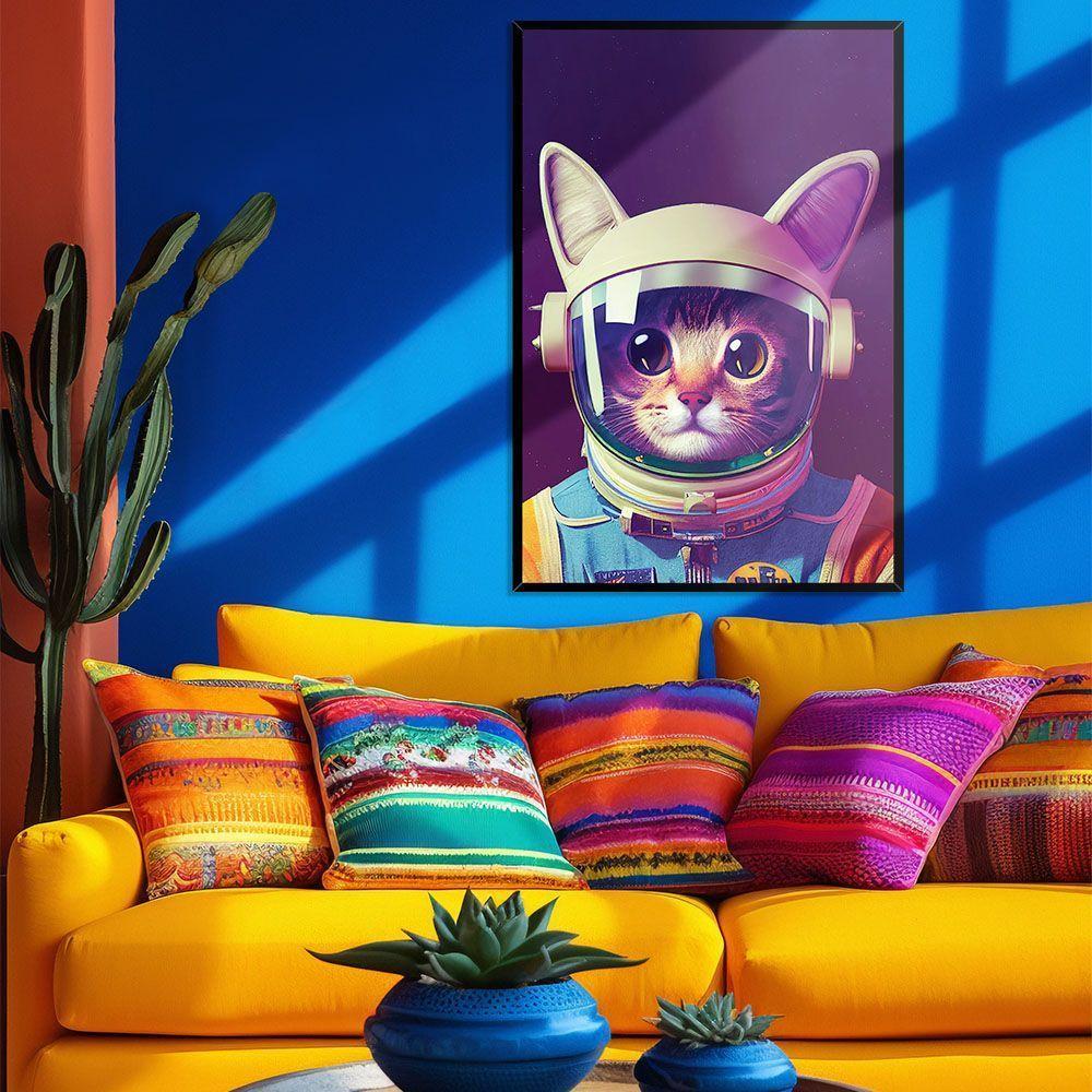 Quadro Decorativo Gato Astronauta Moldura Cx Alta 100x66 Titulo Moldura Preta - 3