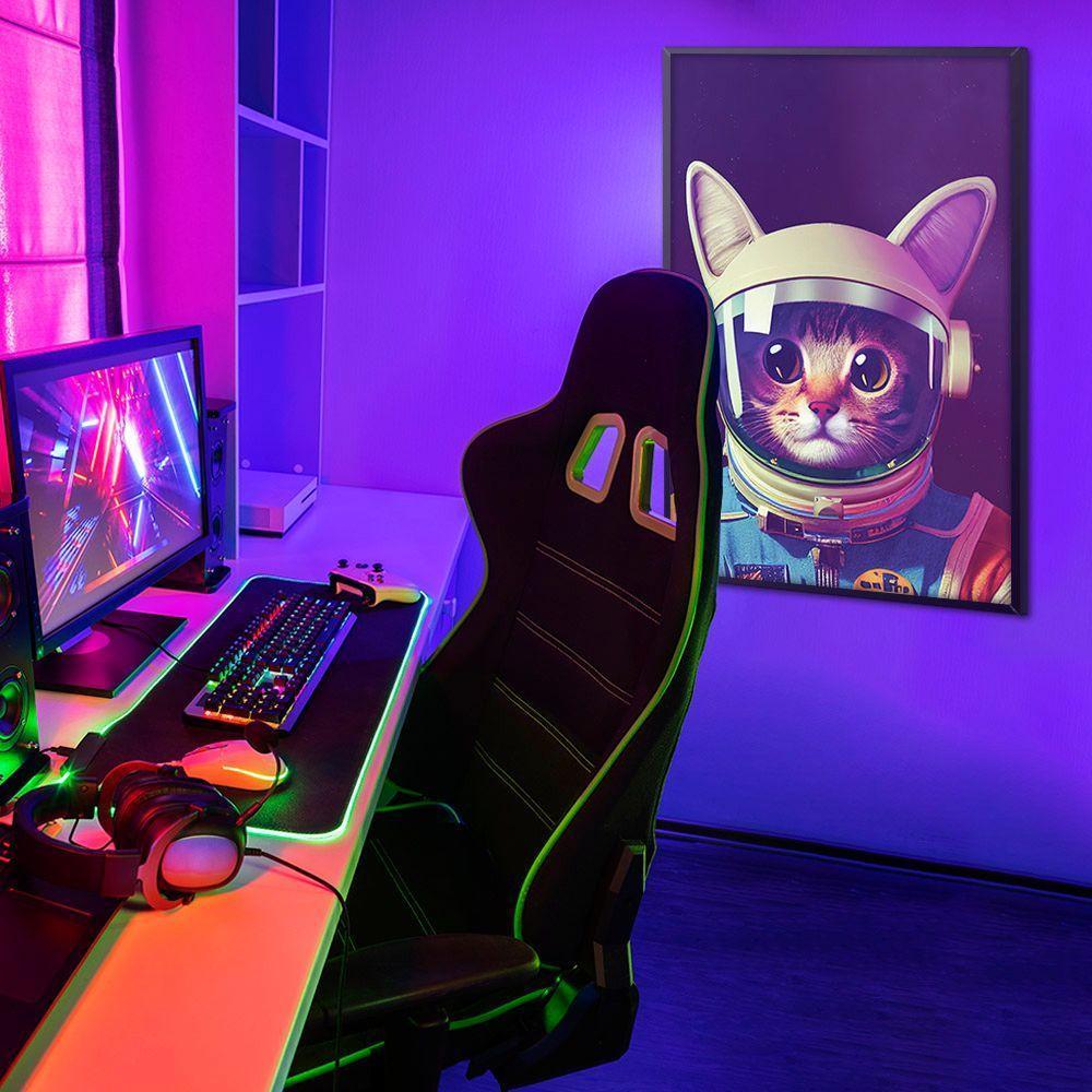 Quadro Decorativo Gato Astronauta Moldura Cx Alta 100x66 Titulo Moldura Preta - 7