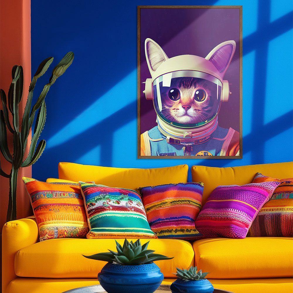Quadro Decorativo Gato Astronauta Moldura Cx Alta 40x60 Titulo Moldura Madeira - 7
