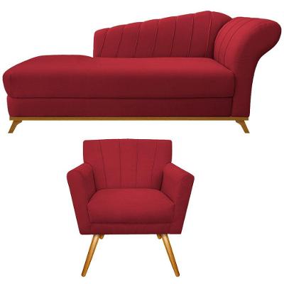 Kit Diva Recamier Vanessa 185cm Lado Esquerdo E 01 Poltrona Laura Suede Vermelho