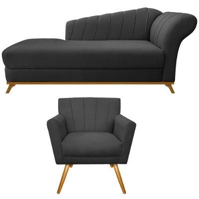 Kit Diva Recamier Vanessa 140cm Lado Esquerdo E 01 Poltrona Laura Linho Cinza Escuro