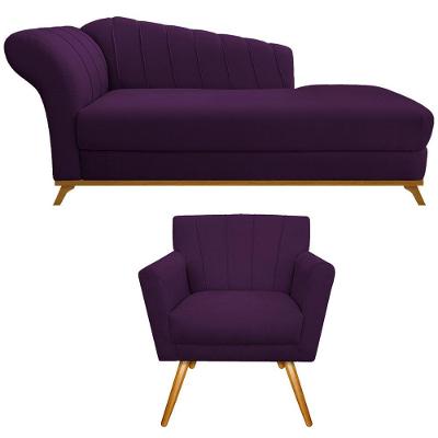 Kit Diva Recamier Vanessa 185cm Lado Direito E 01 Poltrona Laura Suede Roxo