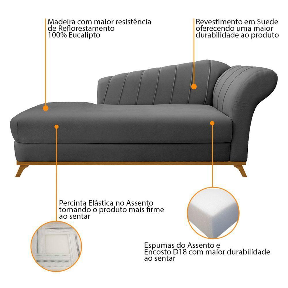 Kit Diva Recamier Vanessa 185cm Lado Esquerdo E 01 Poltrona Laura Suede Cinza - 2