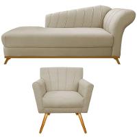 Kit Diva Recamier Vanessa 140cm Lado Esquerdo E 01 Poltrona Laura Linho Bege - 1