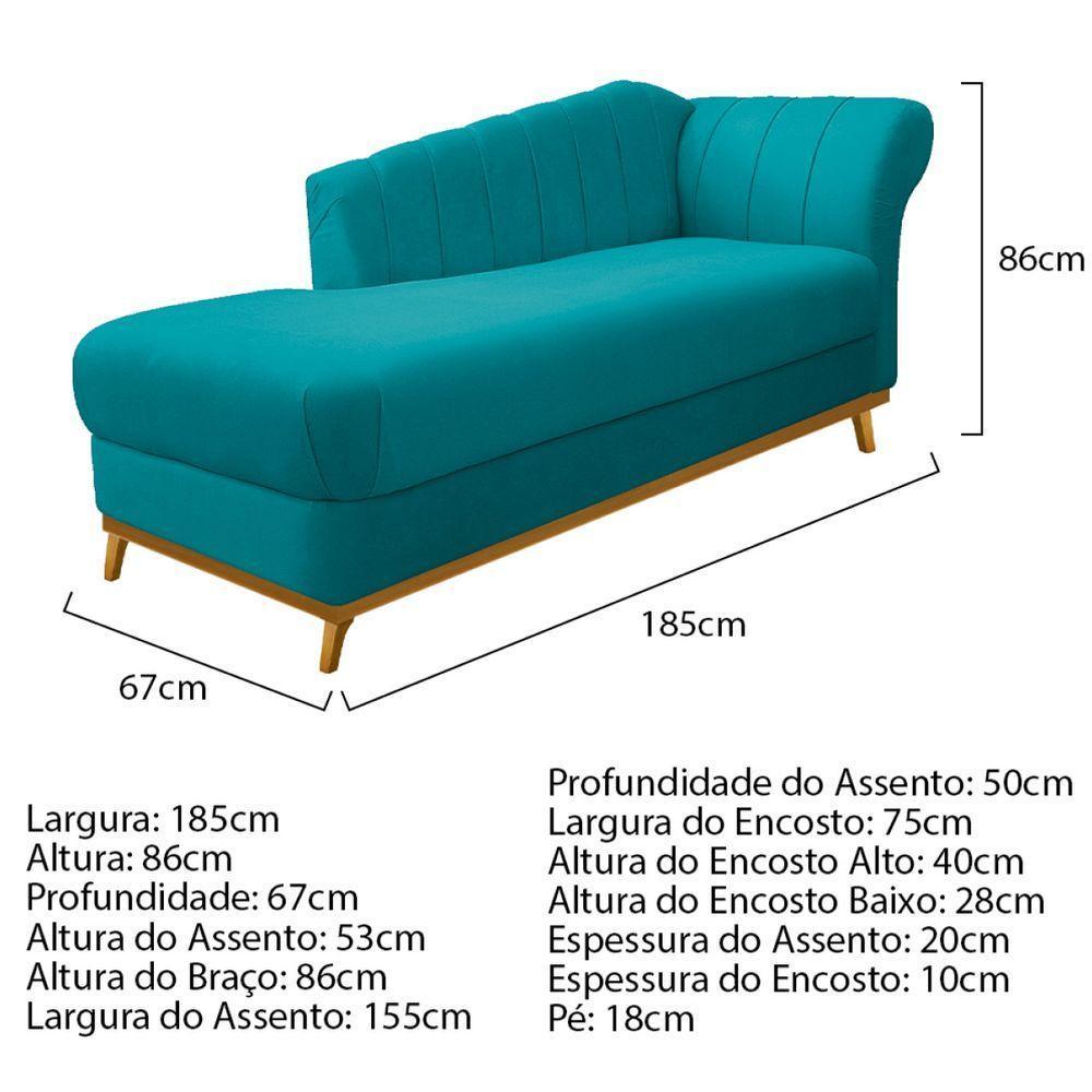 Kit Diva Recamier Vanessa 185cm Lado Esquerdo E 01 Poltrona Laura Suede Azul Turquesa - 4