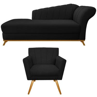 Kit Diva Recamier Vanessa 185cm Lado Esquerdo E 01 Poltrona Laura Suede Preto