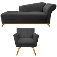 Kit Diva Recamier Vanessa 185cm Lado Esquerdo E 01 Poltrona Laura Linho Cinza Escuro - 1