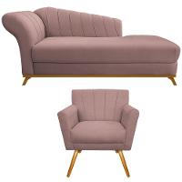 Kit Diva Recamier Vanessa 185cm Lado Direito E 01 Poltrona Laura Linho Rosê - 1