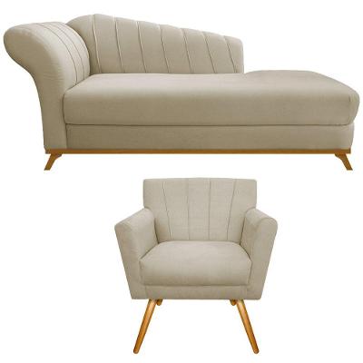 Kit Diva Recamier Vanessa 185cm Lado Direito E 01 Poltrona Laura Linho Bege