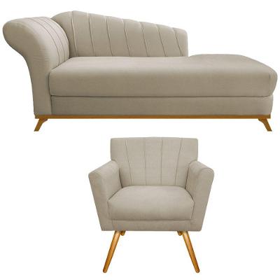 Kit Diva Recamier Vanessa 140cm Lado Direito E 01 Poltrona Laura Suede Bege