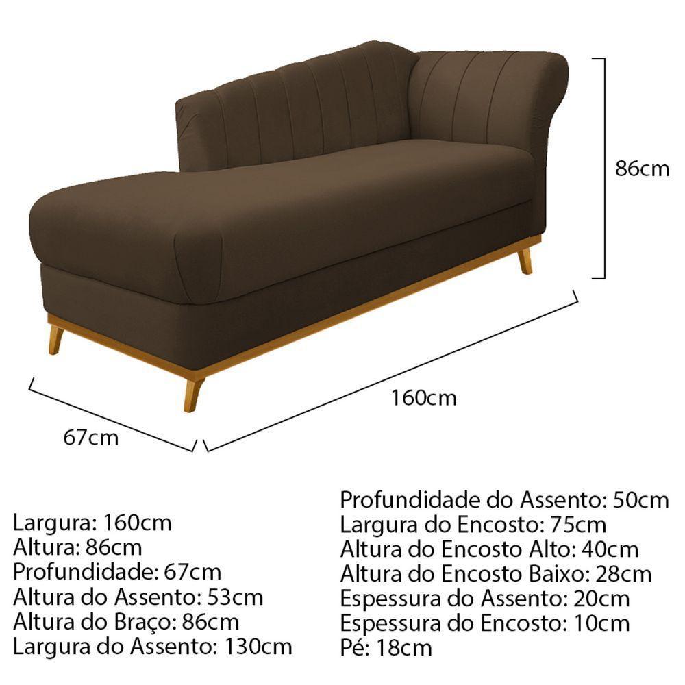 Kit Diva Recamier Vanessa 160cm Lado Esquerdo E 01 Poltrona Laura Suede Marrom - 5