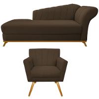 Kit Diva Recamier Vanessa 160cm Lado Esquerdo E 01 Poltrona Laura Suede Marrom - 1