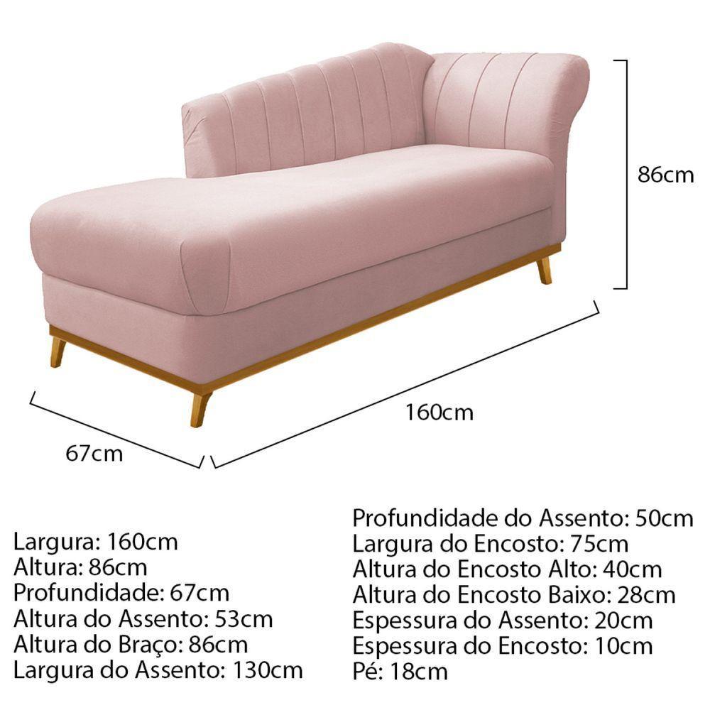 Kit Diva Recamier Vanessa 160cm Lado Esquerdo E 01 Poltrona Laura Suede Rosê - 7