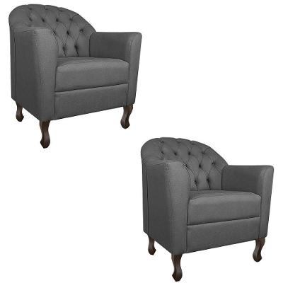 Kit 02 Poltronas Decorativa Julia Linho - Adj Decor Cinzaescuro