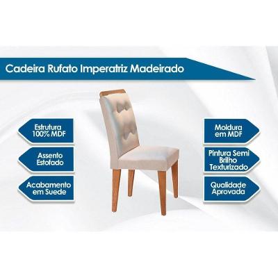 Conjunto: Mesa Sala Jantar Imperatriz c/ Tampo Madeirado c/ Vidro Canto Reto 180cm + 6 Cadeiras Imperatriz Imbuia/Chocolate - Rufato