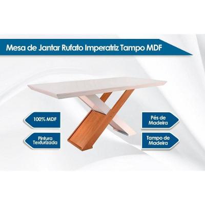 Sala de Jantar Completa Imperatriz c/ Tampo Madeirado c/ Vidro Canto Reto 180cm + 6 Cadeiras Imperatriz Imbuia/Chocolate Capuccino - Rufato
