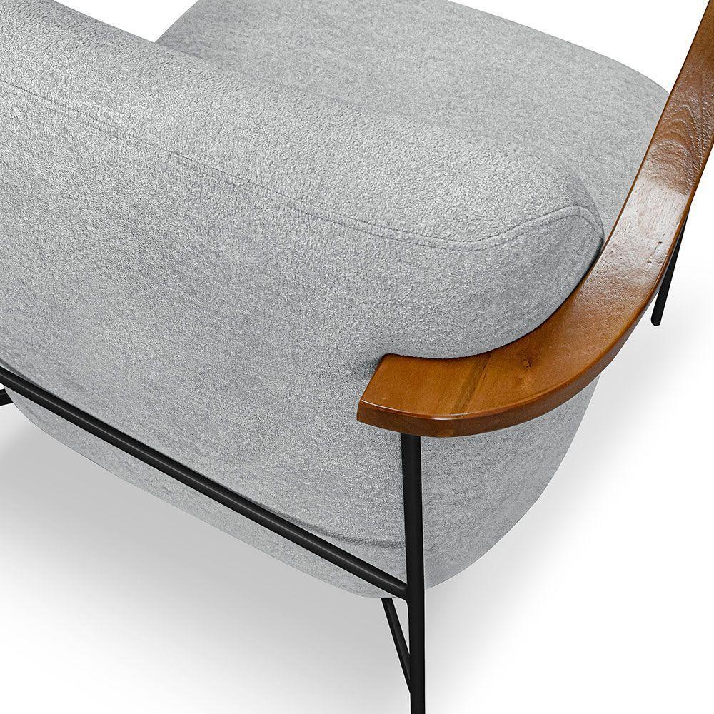 Poltrona Decorativa Celeste Linho Bouclê Cinza Claro Base De Ferro Preto - Pallazio - 3