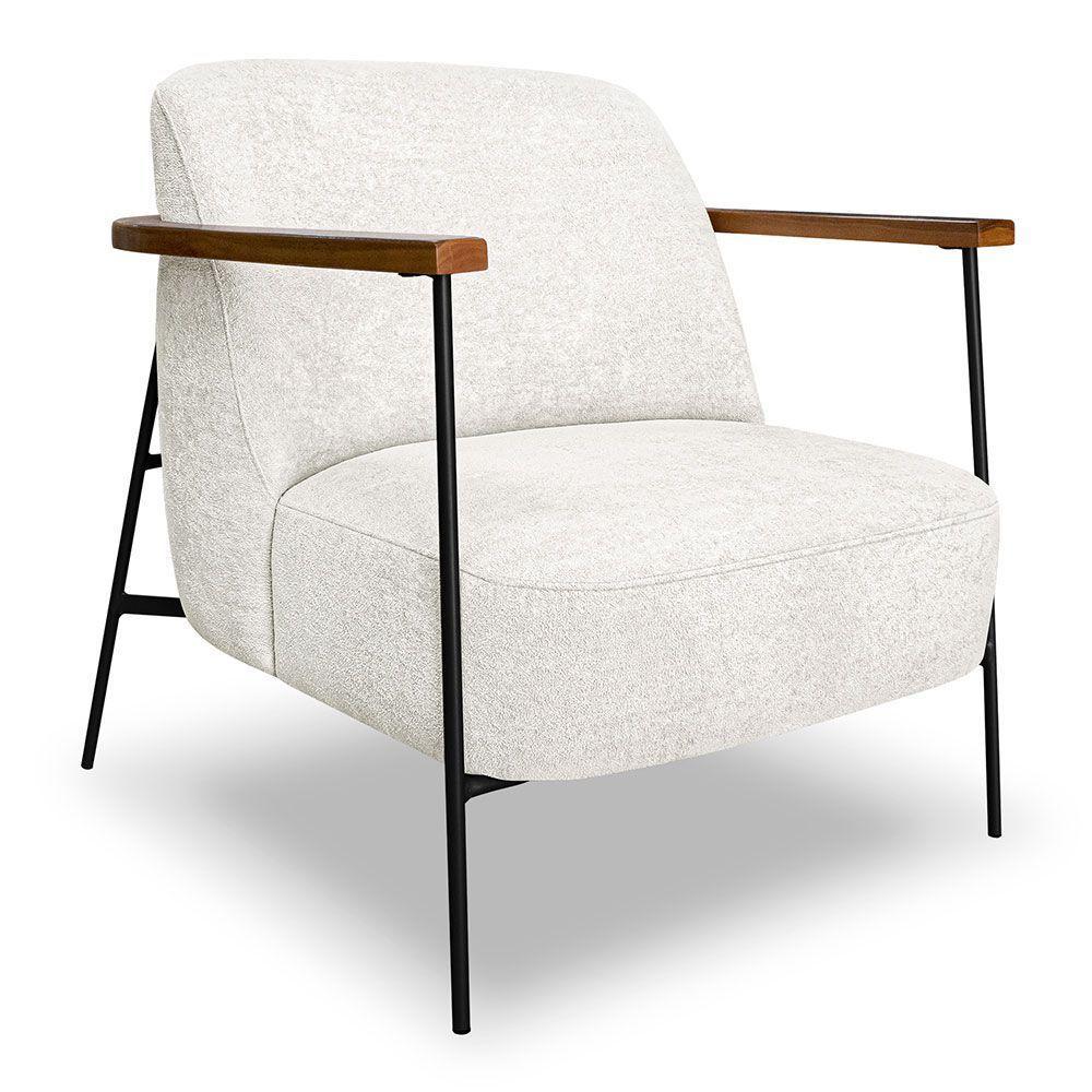 Poltrona Decorativa Celeste Linho Bouclê Bege Pérola Base De Ferro Preto - Pallazio - 1