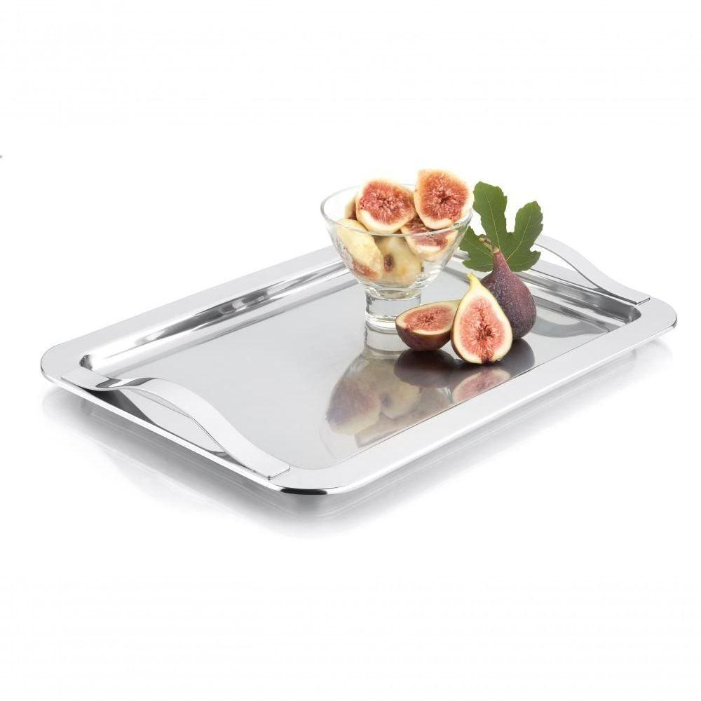 Bandeja Inox Grande 42x28 Com Alças Mulituso Retangular Servir Decoração Decorativa Aço Inoxidável - 1