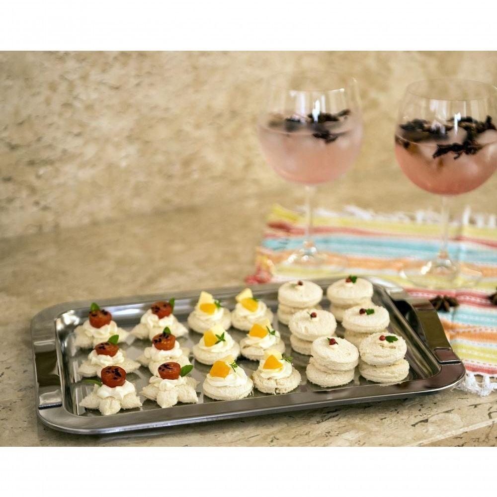 Bandeja Inox Grande 42x28 Com Alças Mulituso Retangular Servir Decoração Decorativa Aço Inoxidável - 2