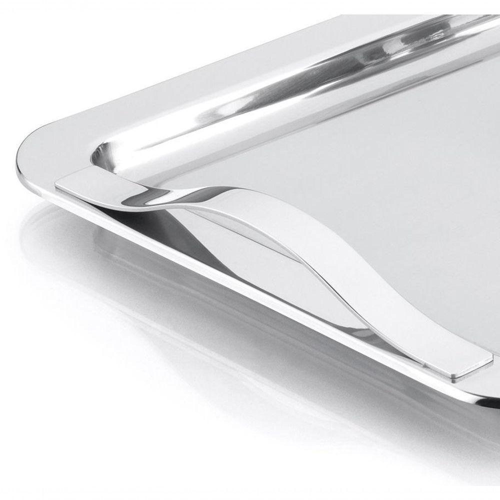 Bandeja Inox Grande 42x28 Com Alças Mulituso Retangular Servir Decoração Decorativa Aço Inoxidável - 4