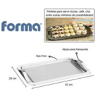 Bandeja Inox Grande 42x28 Com Alças Mulituso Retangular Servir Decoração Decorativa Aço Inoxidável - 3