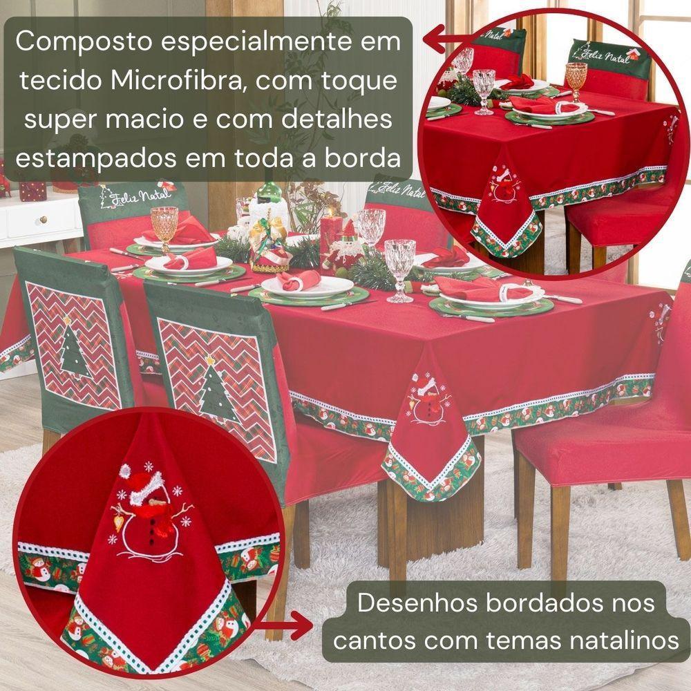 Toalha De Mesa Retangular Avulsa Bordada Natalina Vermelho 2,50m X 1,50m Para 08 Lugares - 2