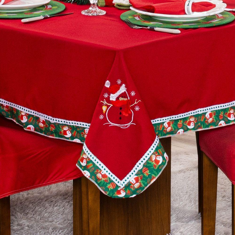 Toalha De Mesa Retangular Avulsa Bordada Natalina Vermelho 2,50m X 1,50m Para 08 Lugares - 3