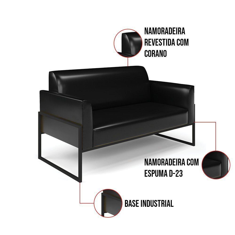 Sofá Namoradeira Com 2 Poltronas Base Industrial Alta Preto Marisa Corano Preto D03 - D\'rossi - 7