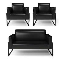 Sofá Namoradeira Com 2 Poltronas Base Industrial Alta Preto Marisa Corano Preto D03 - D\'rossi - 1