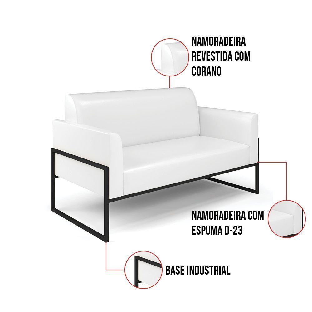 Sofá Namoradeira Com Poltrona Base Industrial Alta Preto Marisa Corano Branco D03 - D\'rossi - 5