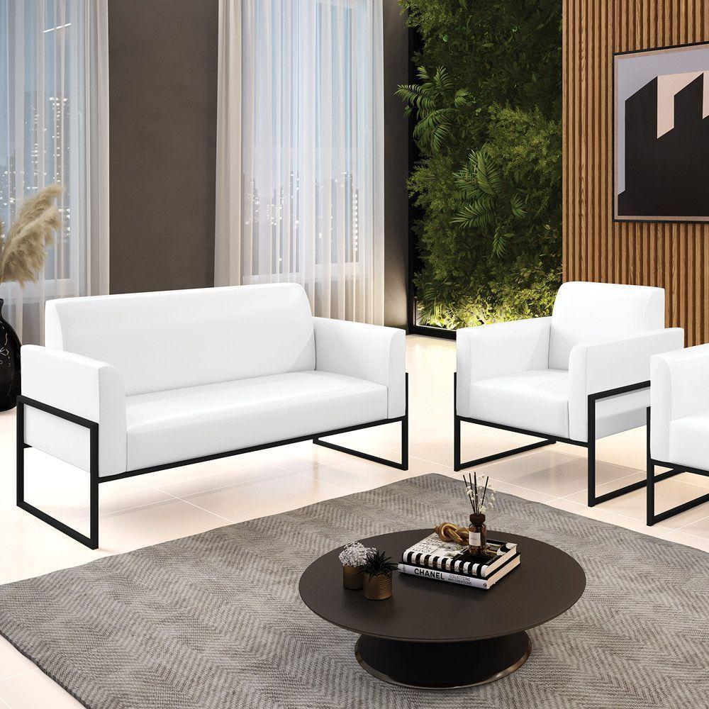 Sofá Namoradeira Com Poltrona Base Industrial Alta Preto Marisa Corano Branco D03 - D\'rossi - 7