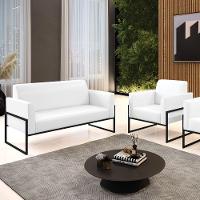 Sofá Namoradeira Com Poltrona Base Industrial Alta Preto Marisa Corano Branco D03 - D\'rossi - 7