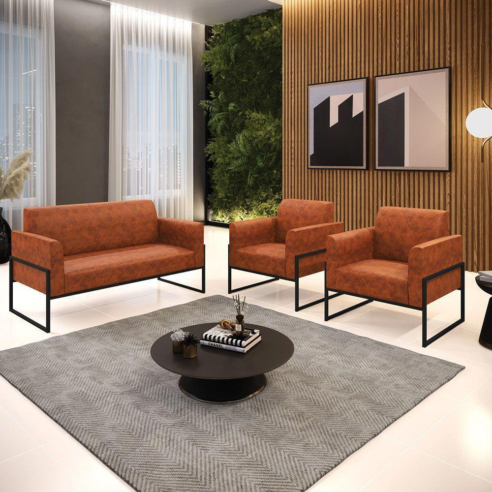 Sofá Namoradeira Com 2 Poltronas Base Industrial Alta Preto Marisa Corano Nozes D03 - D\'rossi - 5