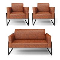 Sofá Namoradeira Com 2 Poltronas Base Industrial Alta Preto Marisa Corano Nozes D03 - D\'rossi - 1