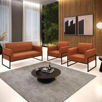 Sofá Namoradeira Com 2 Poltronas Base Industrial Alta Preto Marisa Corano Nozes D03 - D\'rossi - 5