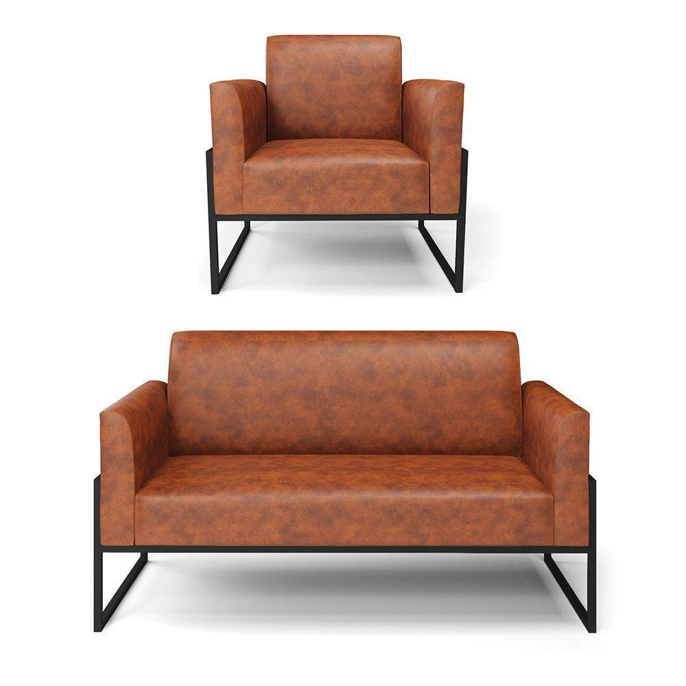 Sofá Namoradeira Com Poltrona Base Industrial Alta Preto Marisa Corano Nozes D03 - D\'rossi - 1