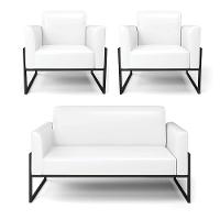 Sofá Namoradeira Com 2 Poltronas Base Industrial Alta Preto Marisa Corano Branco D03 - D\'rossi - 1