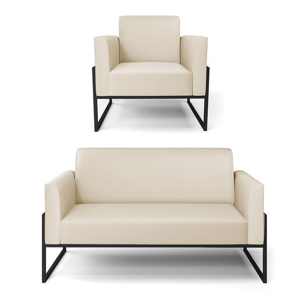 Sofá Namoradeira Com Poltrona Base Industrial Alta Preto Marisa Corino Bege D03 - D\'rossi - 1