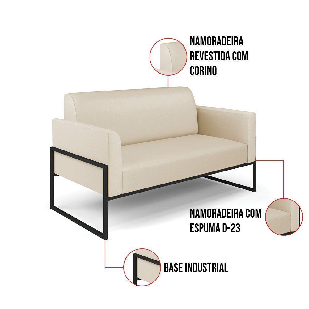Sofá Namoradeira Com Poltrona Base Industrial Alta Preto Marisa Corino Bege D03 - D\'rossi - 2