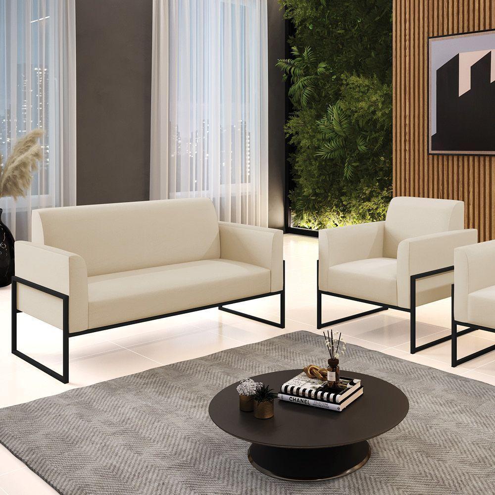 Sofá Namoradeira Com Poltrona Base Industrial Alta Preto Marisa Corino Bege D03 - D\'rossi - 6