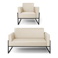 Sofá Namoradeira Com Poltrona Base Industrial Alta Preto Marisa Corino Bege D03 - D\'rossi - 1