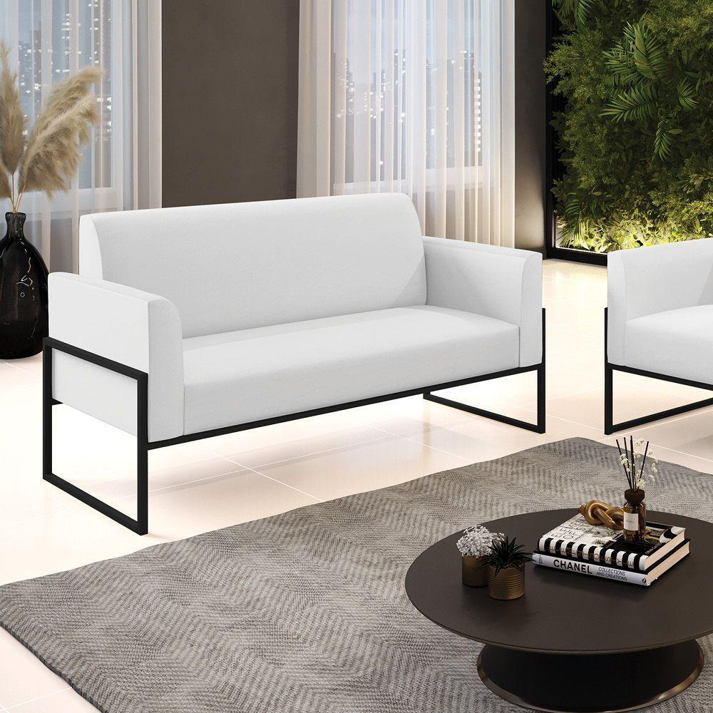 Sofá Namoradeira Base Industrial Alta Preto Marisa Corino Branco D03 - D\'rossi - 6