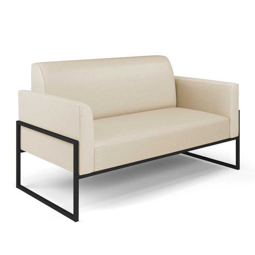 Sofá Namoradeira Com 2 Poltronas Base Industrial Alta Preto Marisa Corino Bege D03 - D\'rossi - 4