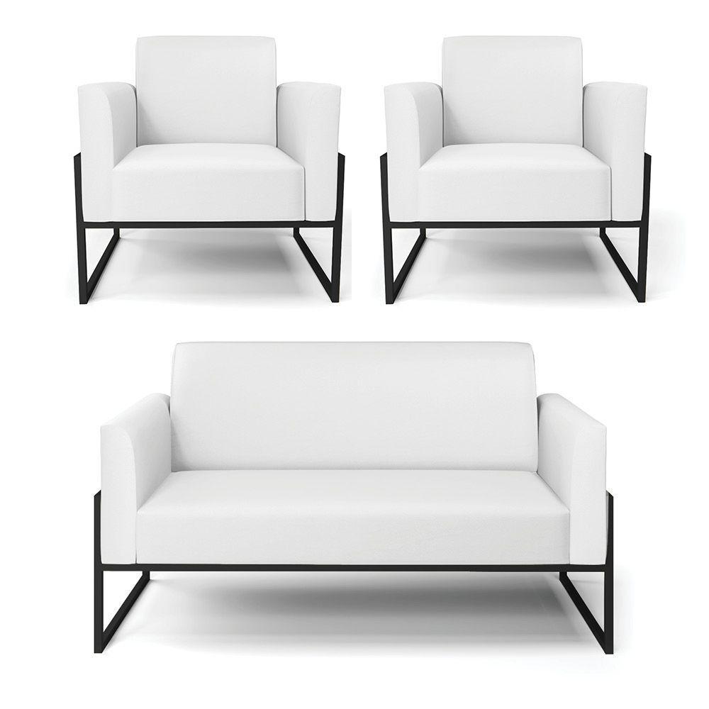 Sofá Namoradeira Com 2 Poltronas Base Industrial Alta Preto Marisa Corino Branco D03 - D\'rossi - 1