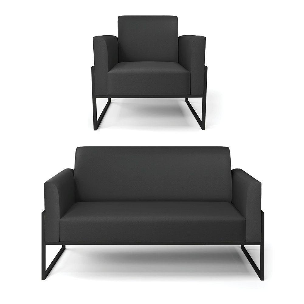 Sofá Namoradeira Com Poltrona Base Industrial Alta Preto Marisa Corino Preto D03 - D\'rossi - 1