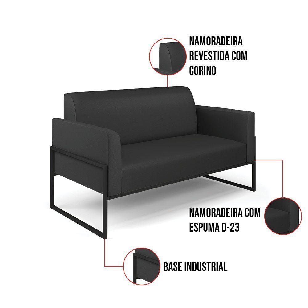 Sofá Namoradeira Com 2 Poltronas Base Industrial Alta Preto Marisa Corino Preto D03 - D\'rossi - 5