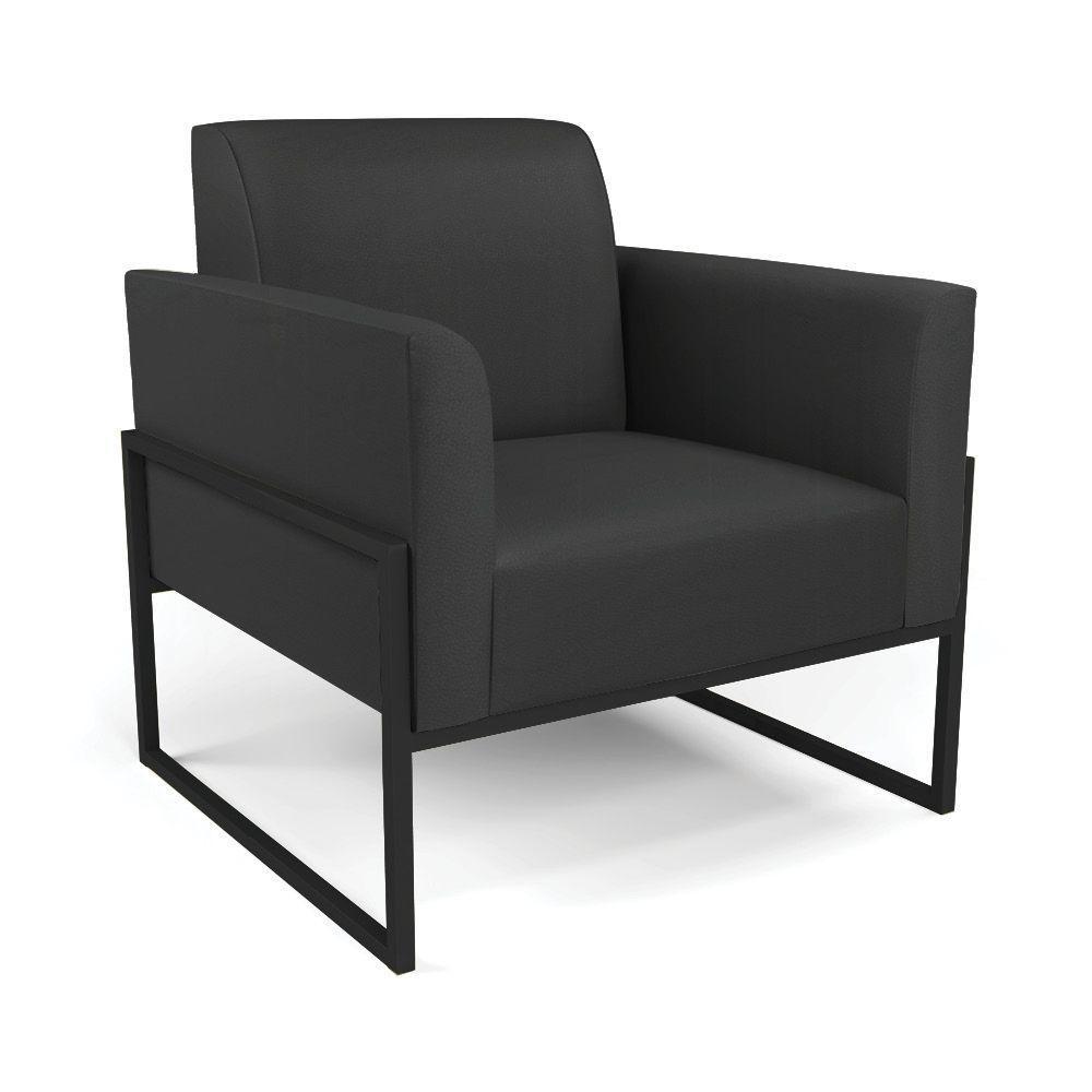 Sofá Namoradeira Com 2 Poltronas Base Industrial Alta Preto Marisa Corino Preto D03 - D\'rossi - 8