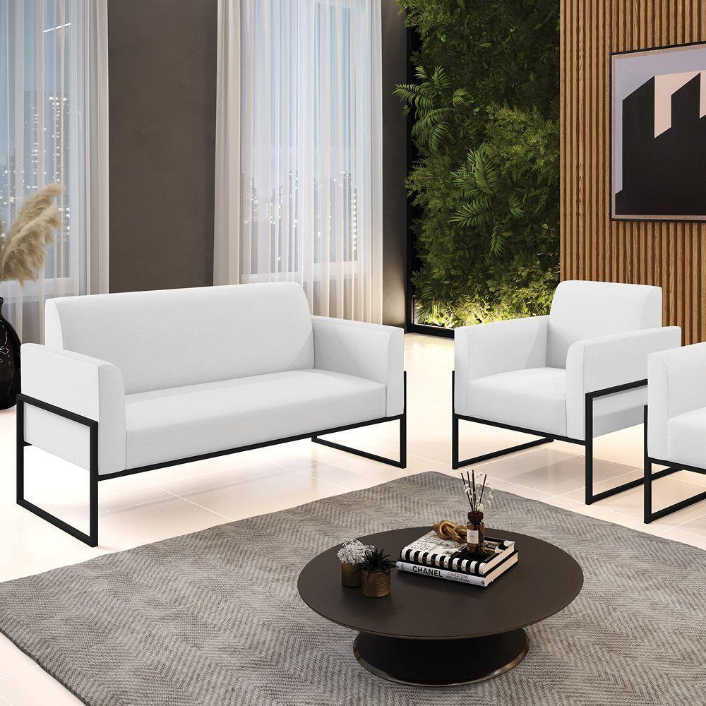 Sofá Namoradeira Com Poltrona Base Industrial Alta Preto Marisa Corino Branco D03 - D\'rossi - 7